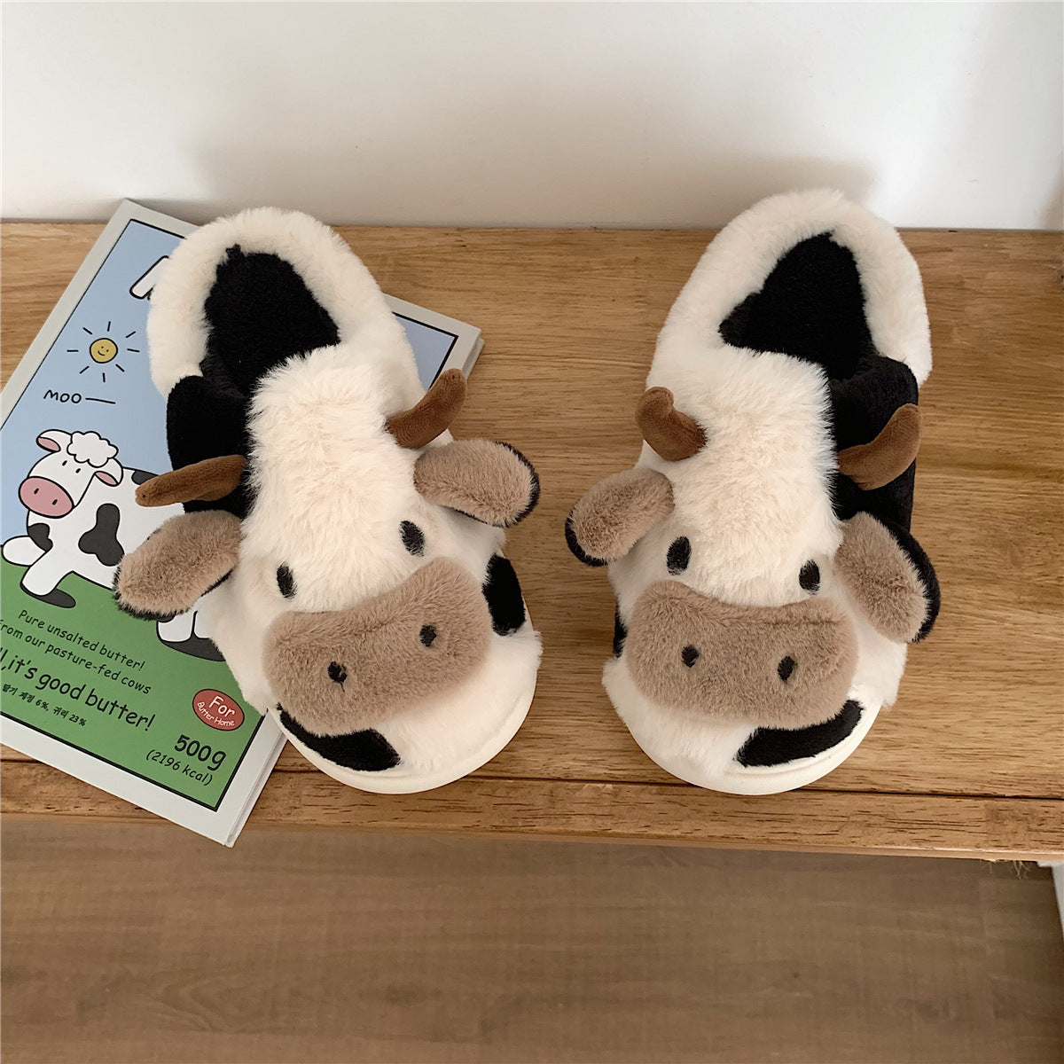 Cute Cow-Themed Cotton Indoor Slippers
