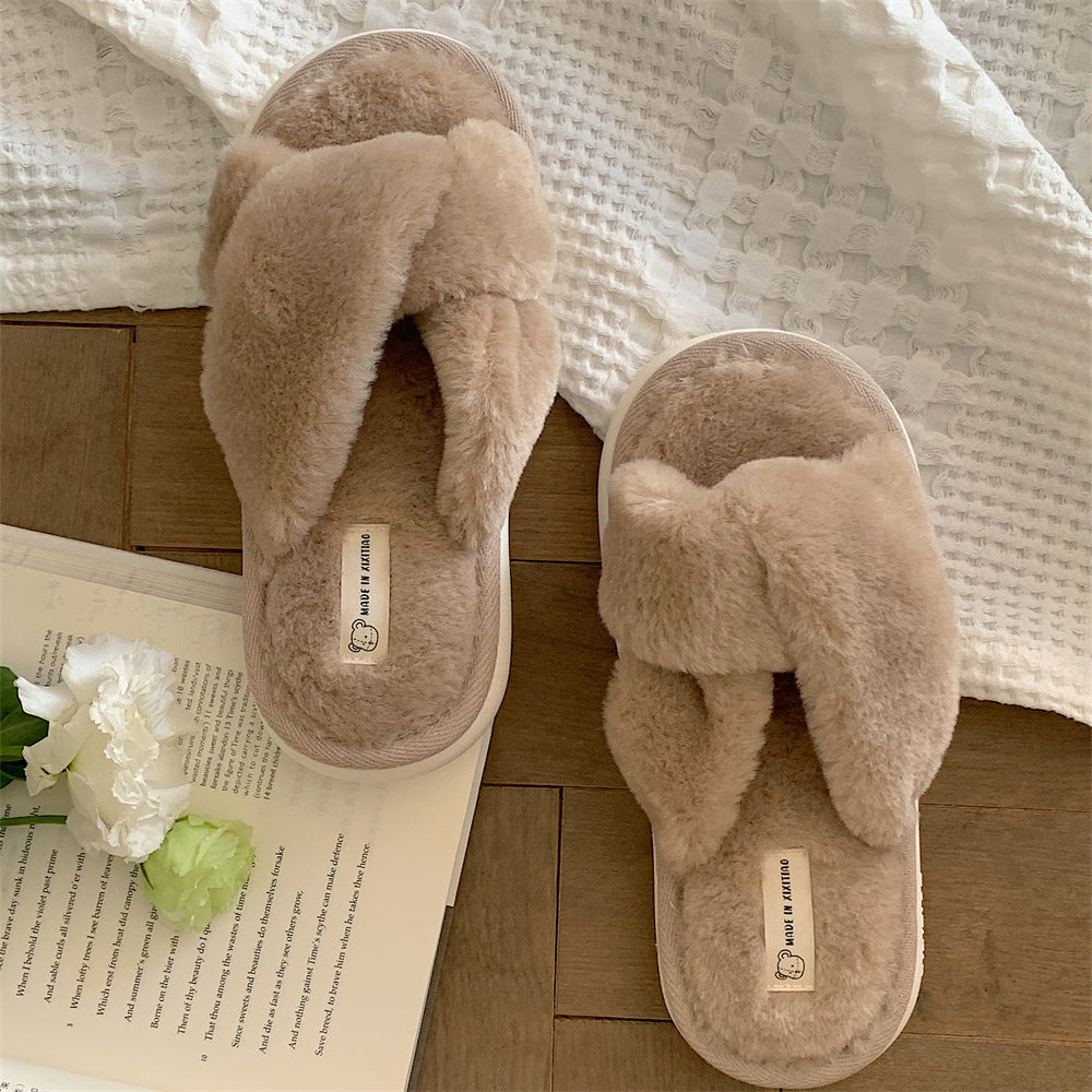 Women's Winter Cross-Strap Cotton Slippers