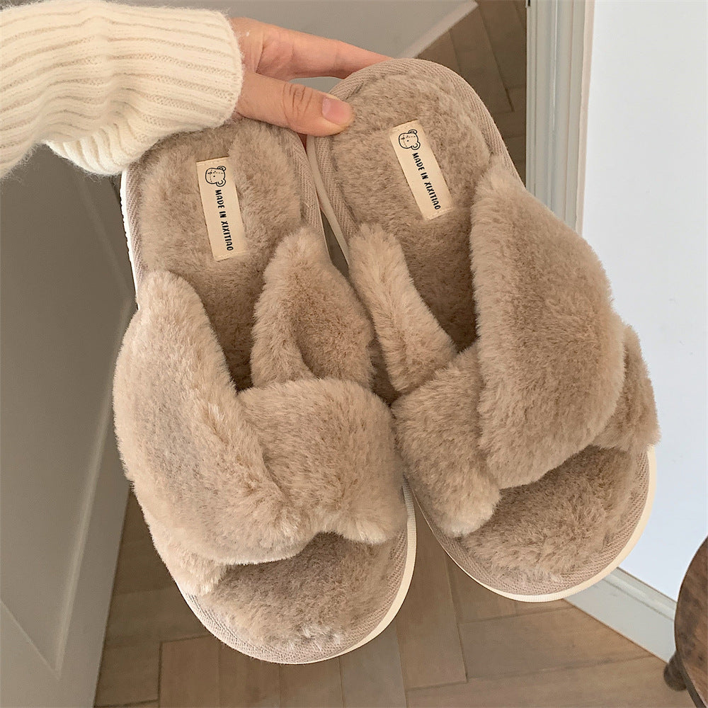 Women's Winter Cross-Strap Cotton Slippers