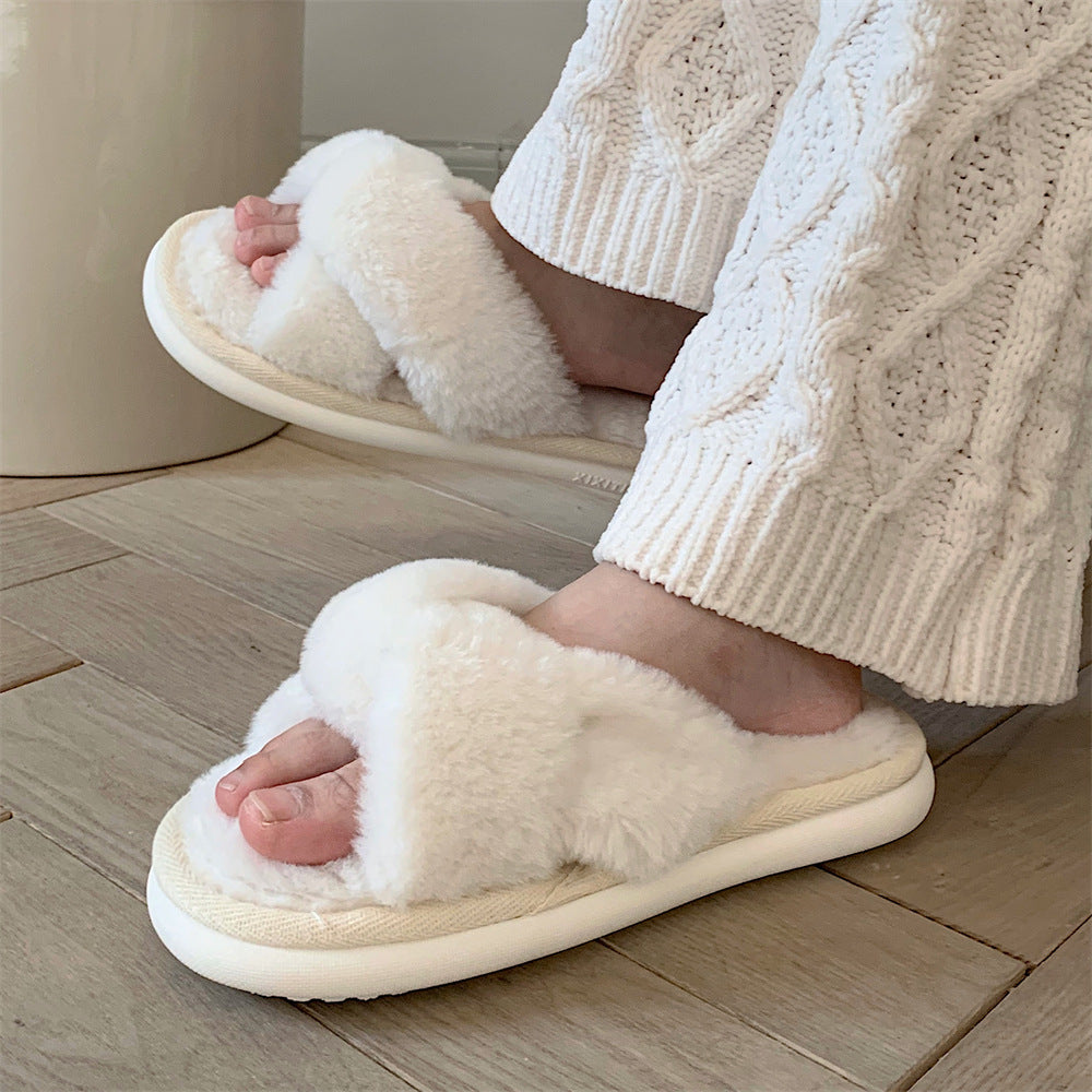Women's Winter Cross-Strap Cotton Slippers