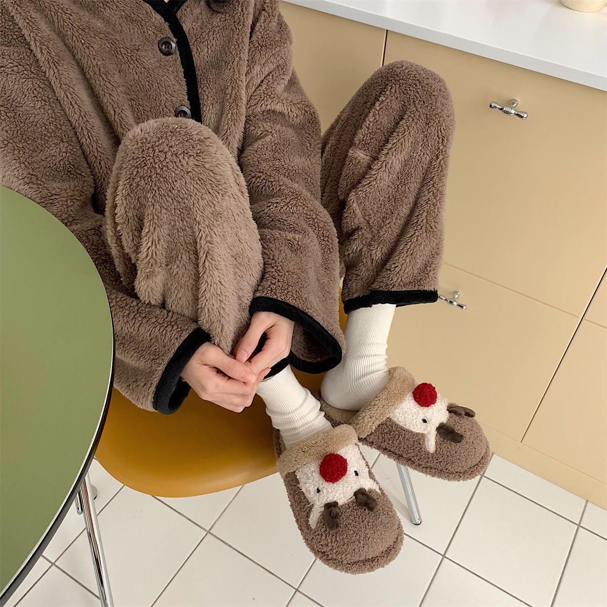 Winter Cute Cartoon Christmas Reindeer Cotton Slippers
