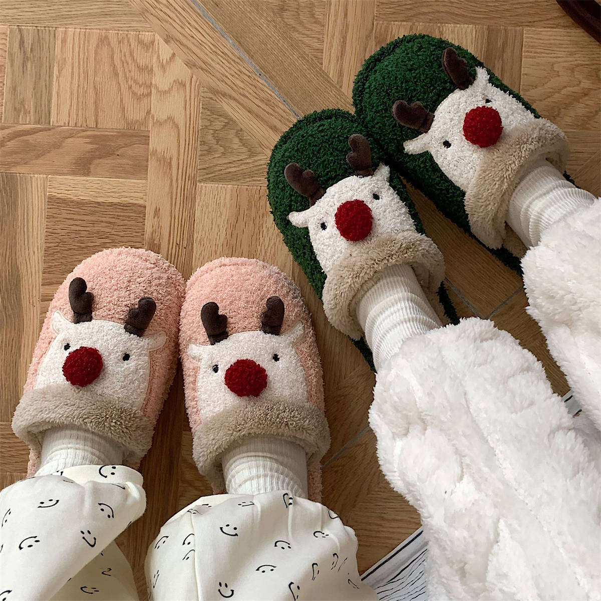 Winter Cute Cartoon Christmas Reindeer Cotton Slippers