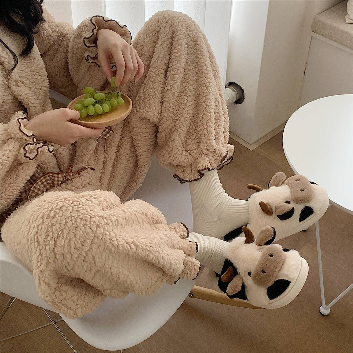 Cute Cow-Themed Cotton Indoor Slippers