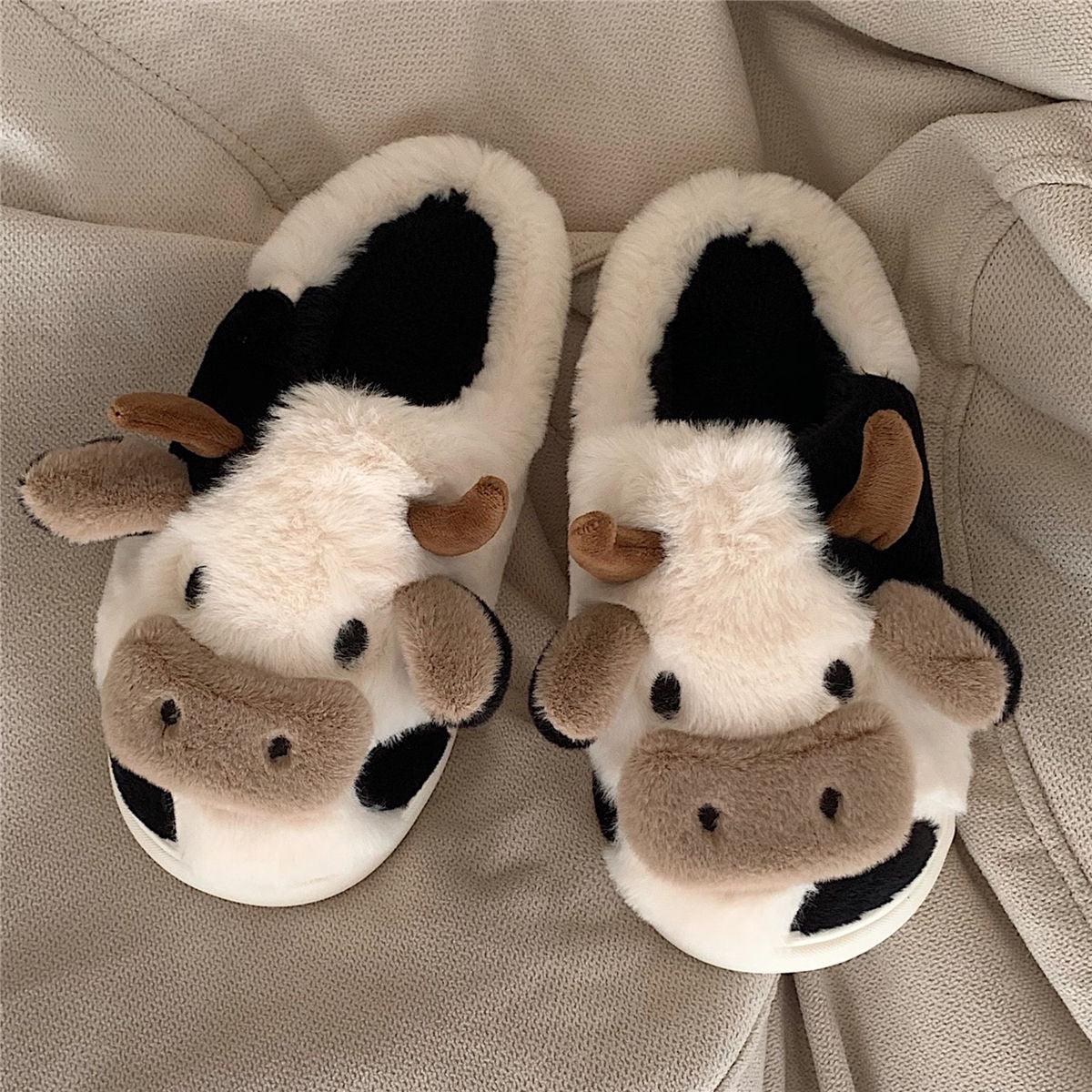 Cute Cow-Themed Cotton Indoor Slippers