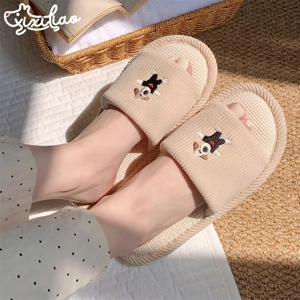 Linen Cartoon Indoor Slippers